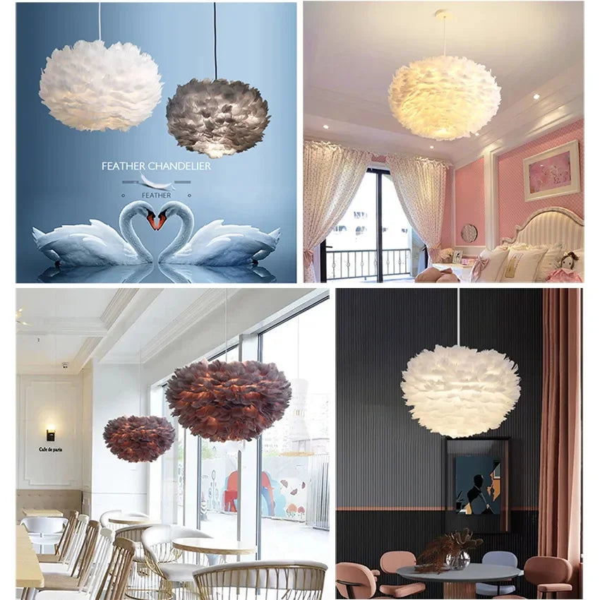 Afralia™ Feather Pendant Light Chandelier for Bedroom Living Room Dining Children's Room