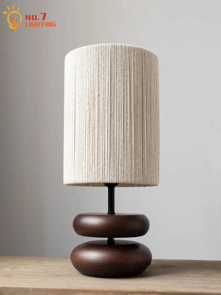 Afralia™ Solid Wood Table Lamp LED E27 Vintage Zen Art Decorative Desk Light