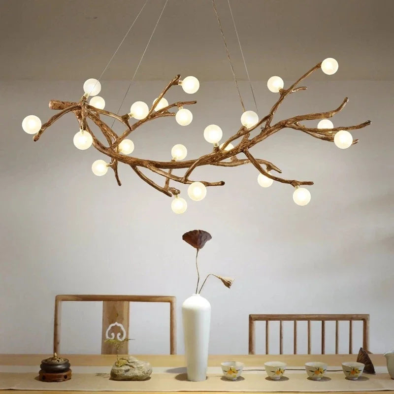 Afralia™ Retro LED Branch Chandelier: Antique Brown Art Pendant Lighting for Living Bedroom Decor