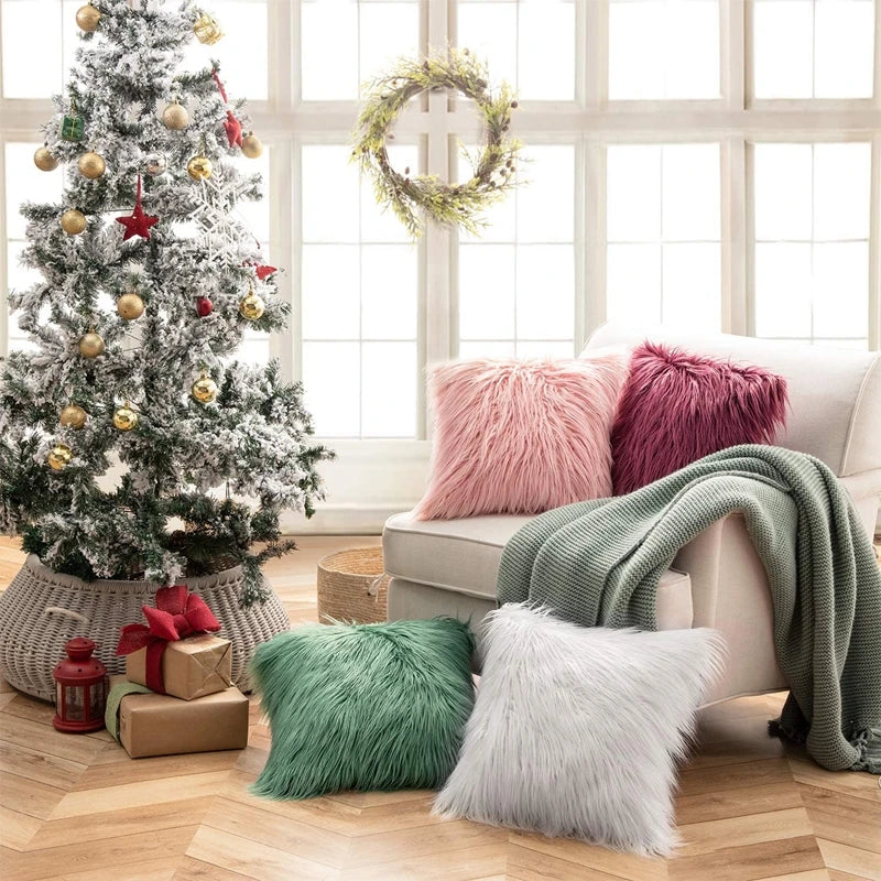 Afralia™ White Faux Fur Decorative Pillow Covers; Luxury Soft Cushion Covers for Bed/Couch