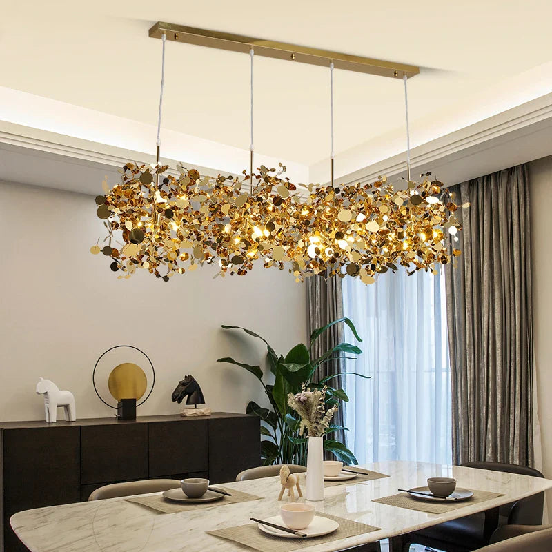 Afralia™ Leaf Sequin Ceiling Chandelier for Modern Living Room, Restaurant, Bar, or Dining Table