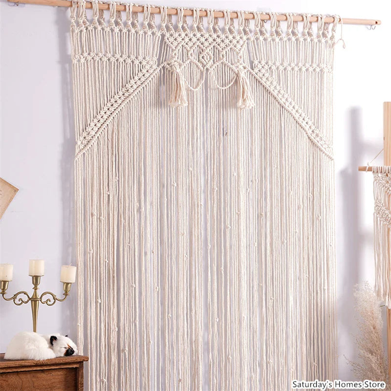 Afralia™ Boho Macrame Tassel Curtain Tapestry for Wedding Décor & Window Treatment