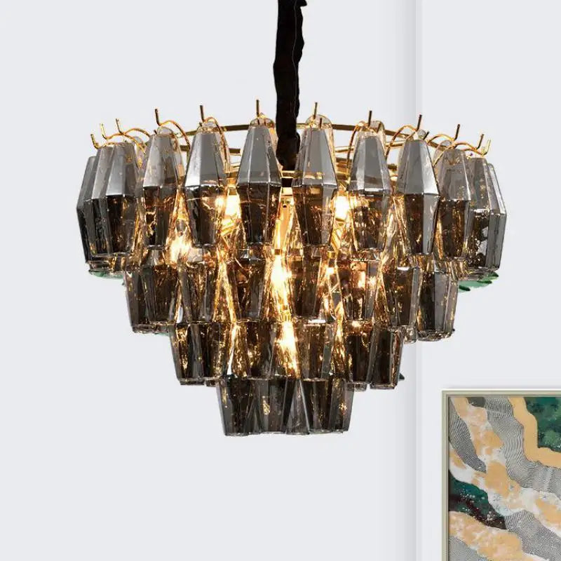 Afralia™ Modern Luxury Metal Amber Glass Pendant Lights Gray Chain Lighting Fixture