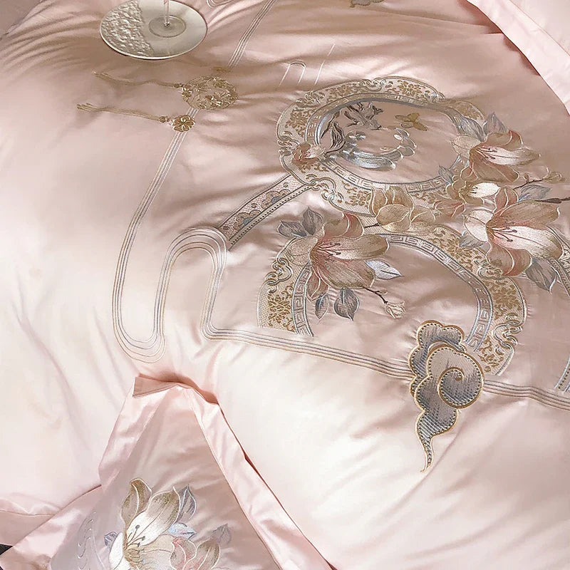Afralia™ Luxe Floral Bird Embroidery 1000TC Egyptian Cotton Bedding Set