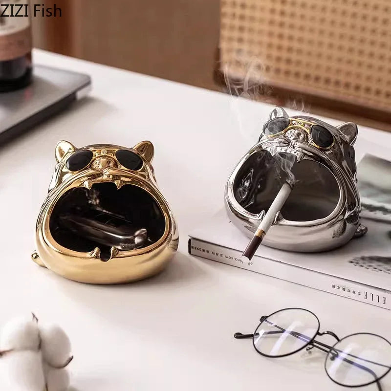 Afralia™ Bulldog Ceramic Ashtray - Desktop Smoking Accessories for Weed - Portable Ashtray Gift