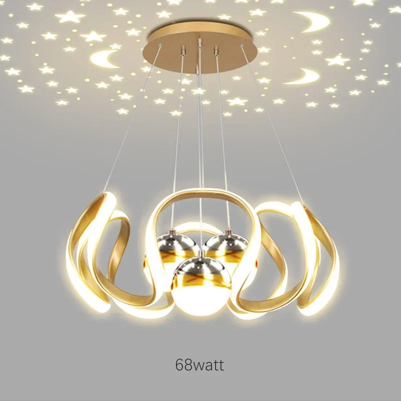 Afralia™ Star Sky LED Pendant Chandelier for Living Room Dining Kitchen Dimmable Lighting