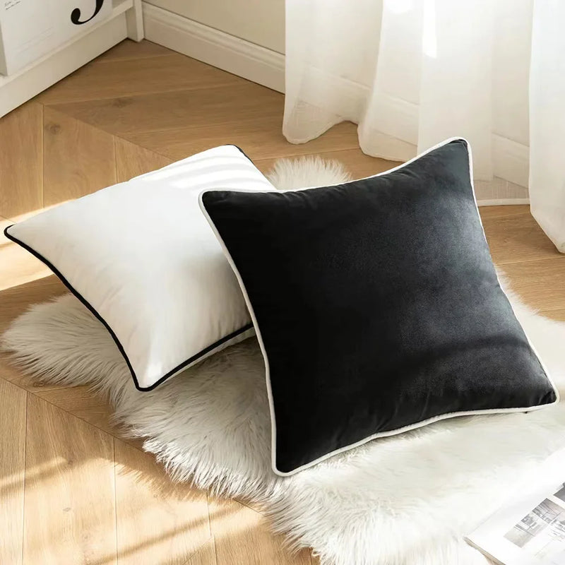 Afralia™ Velvet Hemming Pillow Case: Modern Black & White Nordic Style Cover, 50x50, Light Luxury