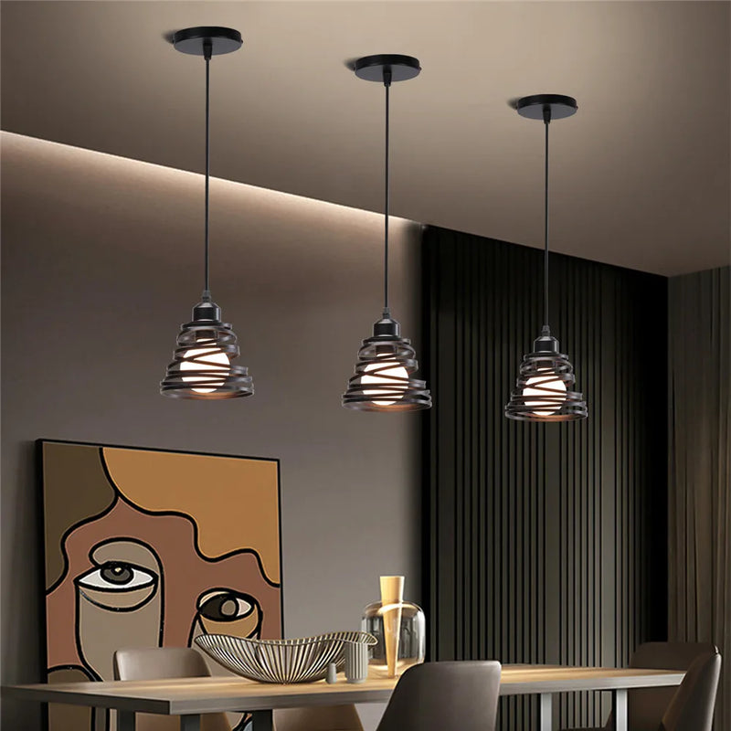 Afralia™ Iron Cage Ring Chandelier Pendant Light for Kitchen Living Room