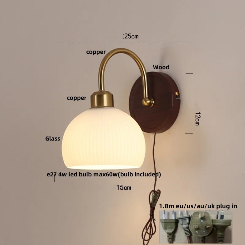 Afralia™ Glass LED Wall Sconce with Pull Chain Switch for Hallway, Bedroom, and Foyer