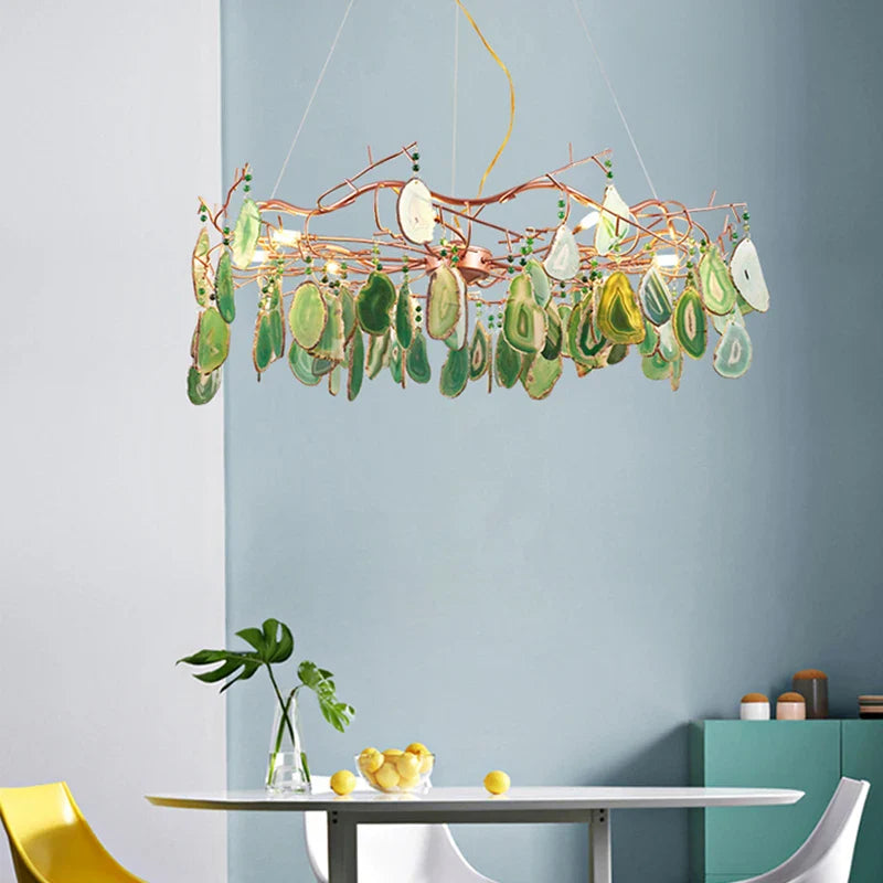 Afralia™ Colorful Agate Chandelier: Height Adjustable, Vibrant Light for Home, Restaurant & Bedroom.