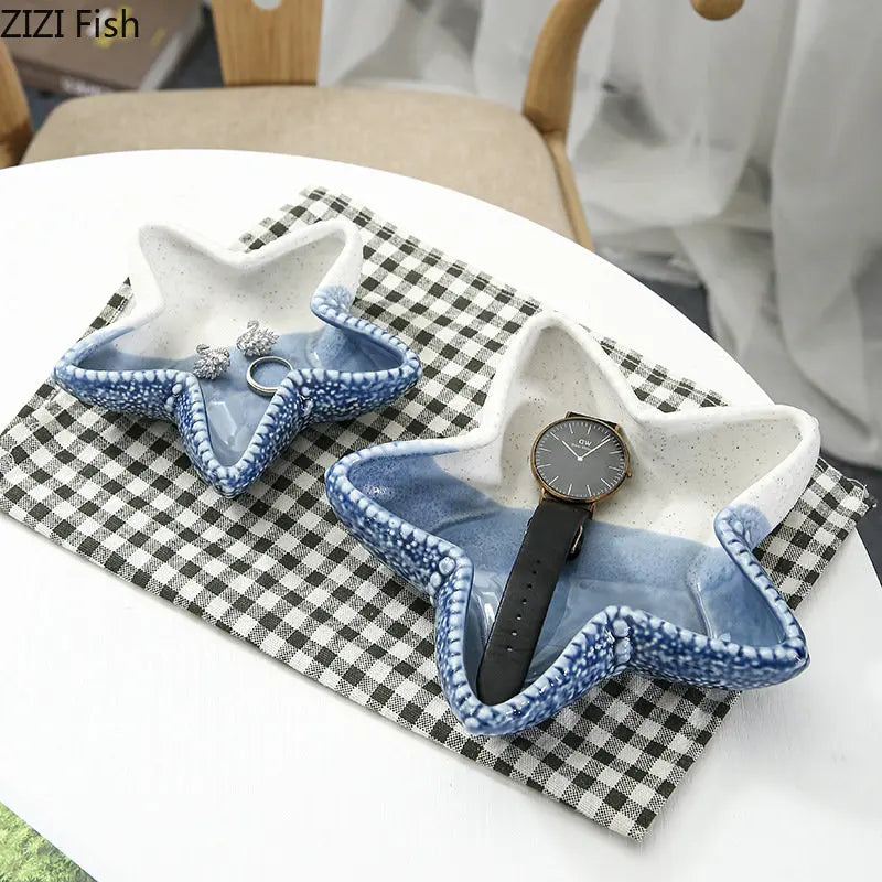 Afralia™ Ceramic Marine Life Decorative Storage Tray for Dresser or Tabletop