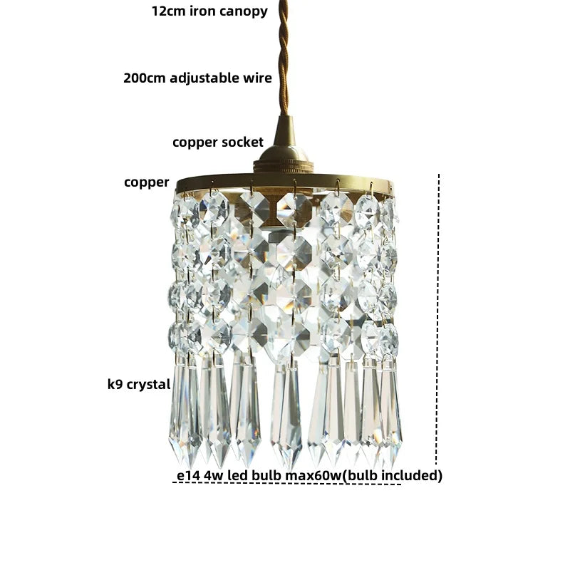 Afralia™ Crystal Brass LED Pendant Light: Modern Nordic Style, Adjustable Wire, E14 Fixture