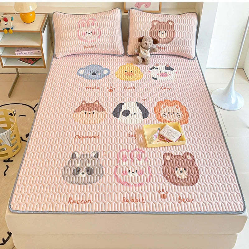 Afralia™ Cartoon Pattern Latex Mattress Set for Home, 3-Layer Rebound Soft Breathable Bed Sheets