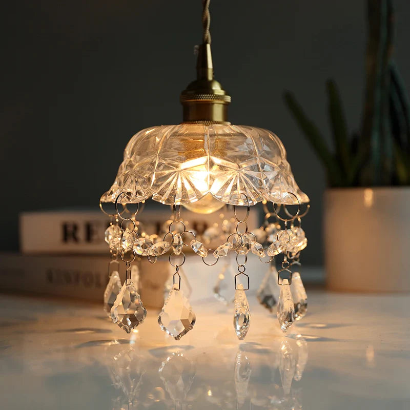 Afralia™ Nordic LED Crystal Glass Copper Pendant Light Fixture for Living Room
