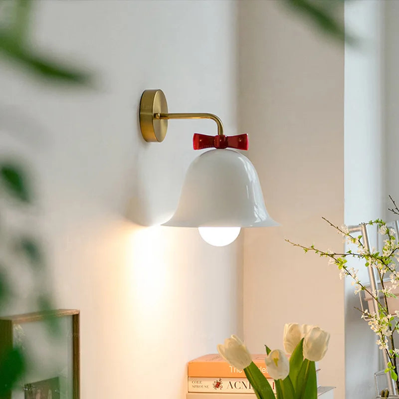 Afralia™ Bowknot Bell Wall Lamp E27 LED Glass Bedroom Kitchen Island Kids/Princess Room