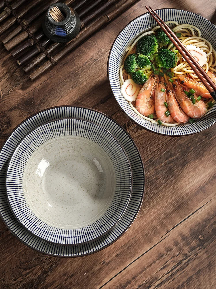 Afralia™ Ceramic Retro Large Soup Bowl Set with Spoon and Chopsticks