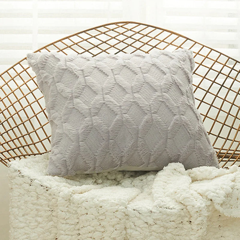 Afralia™ Plush 3D Rhombus Geometry Cushion Cover for Living Room Sofa Decor