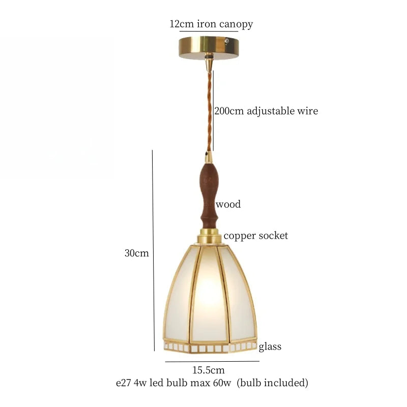 Afralia™ Glass LED Pendant Lights Japanese Brass Hanging Lamp for Kitchen Living Room