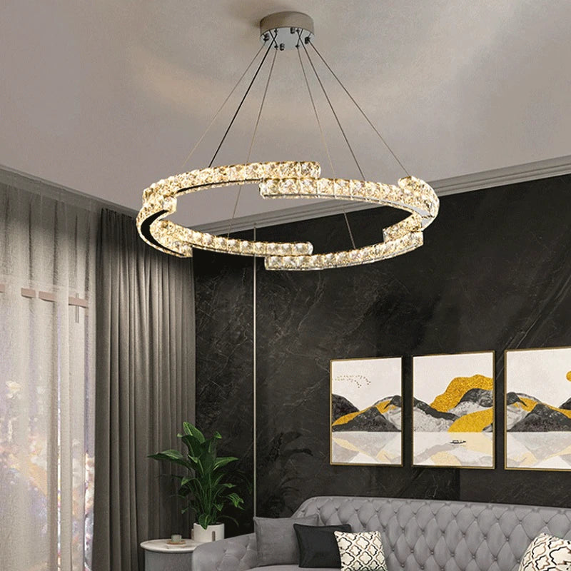 Afralia™ Crystal Ceiling Chandelier: Modern Stainless Steel LED Indoor Lighting for Living Room & Bedroom