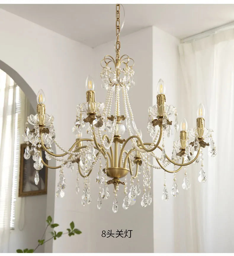 Afralia™ Copper Chandelier French Pearl Crystal Vintage European American Style