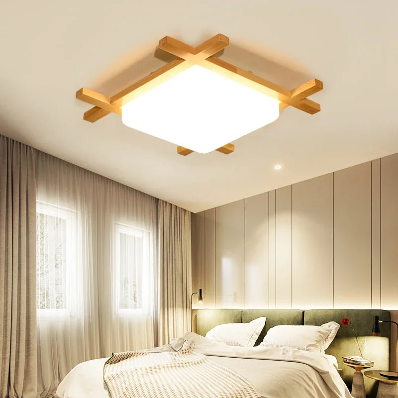 Afralia™ Wood Flush Mount Ceiling Light for Living Room Bedroom