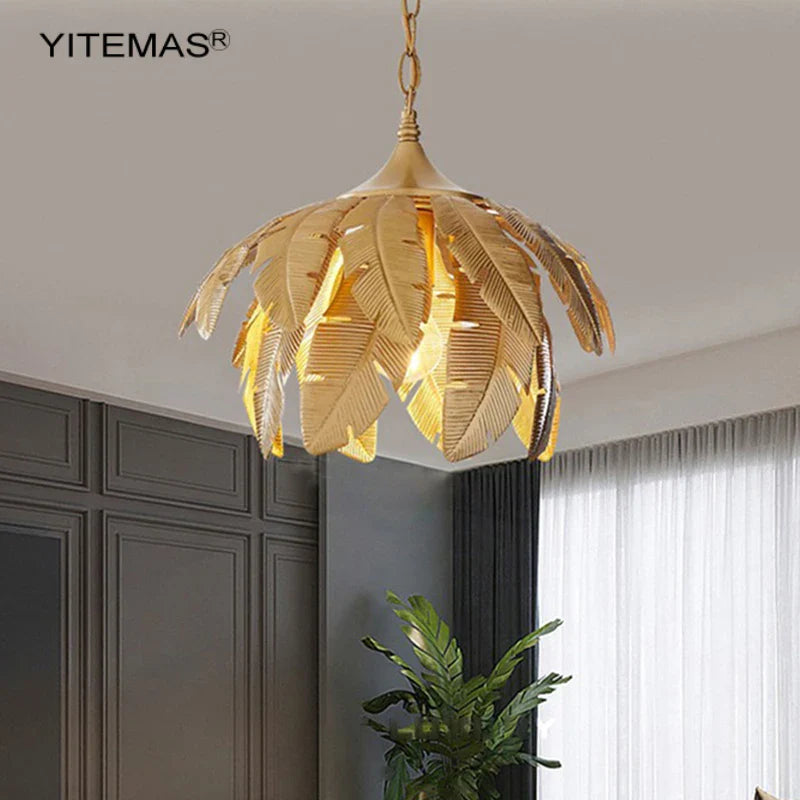 Afralia™ Gold Leaves Chandelier Small Pendant Lighting for Kitchen Island Hallway E27 Socket