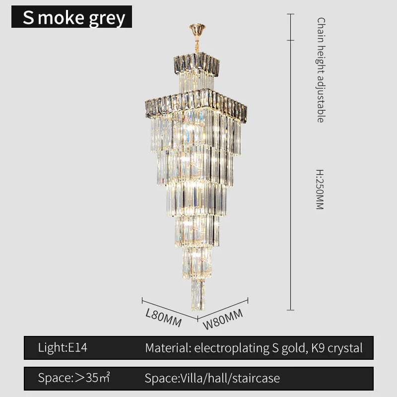 Afralia™ Crystal Chandelier: Duplex Villa Spiral Staircase Pendant Light