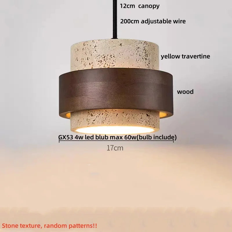 Afralia™ Yellow Travertine LED Pendant Light: Wabi Sabi Dining Room Decor