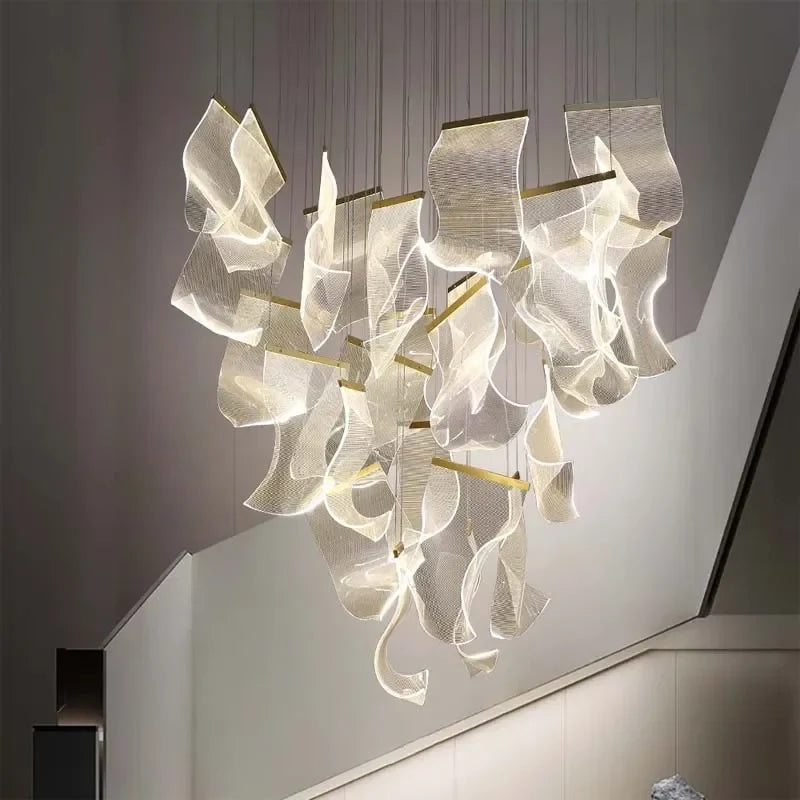 Afralia™ Luxury Acrylic LED Chandelier for Living Room Staircase - Modern Gold Hanging Lamps