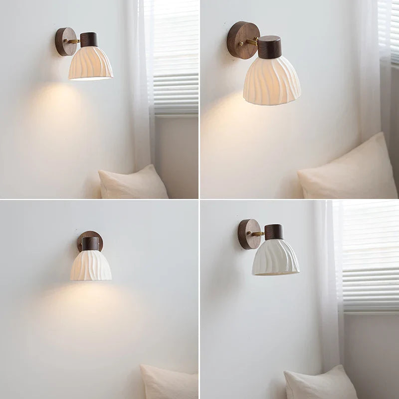 Afralia™ LED Wall Light Fixture Modern Nordic Rotating Reading Lamp White Ceramic Wood