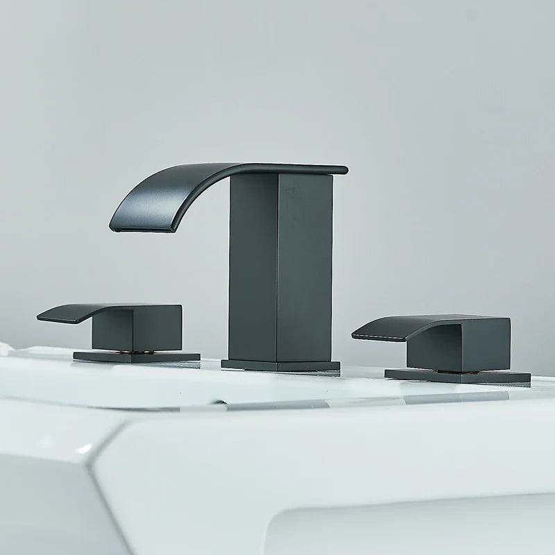 Afralia™ Square Basin Faucets Deck Mounted Double Handle 3 Hole Bathroom Sink Mixer