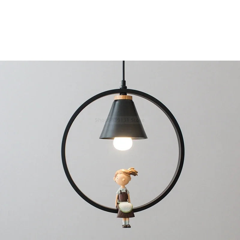 Afralia™ Iron Ring Pendant Lights Nordic Modern Child Bedroom Hanging Lamps Led Bird Light E27