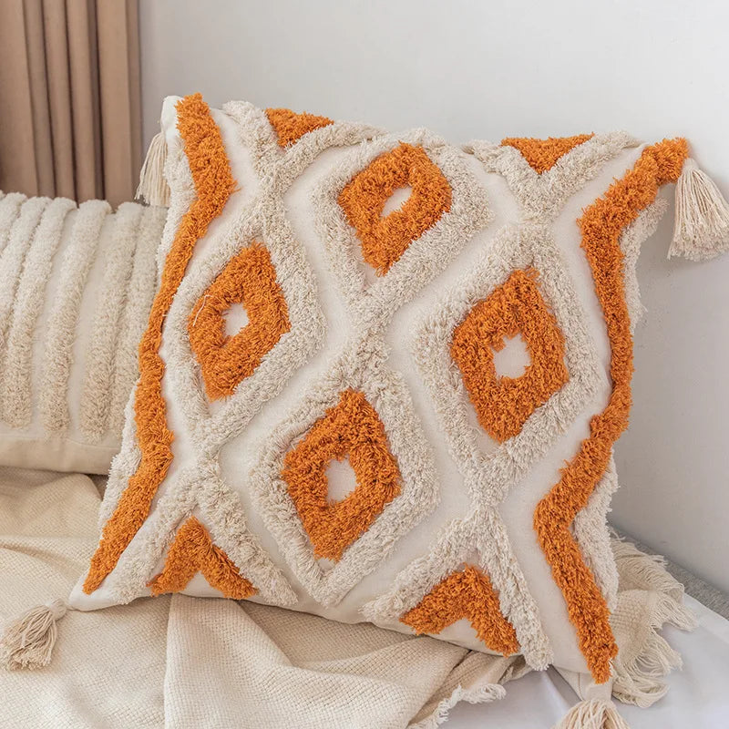 Afralia™ Boho Square Pillowcase with Embroidery & Tassel Detail for Living Room Sofa