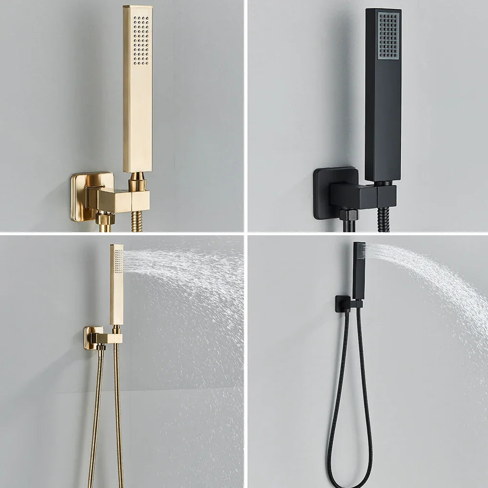 Afralia™ Brushed Gold LED Rainfall Shower Set with Thermostatic Faucet