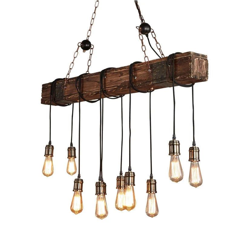 Afralia™ Retro Wood E27 LED Ceiling Chandelier: Antique Industrial Bar Pendant Lights for Vintage Ambiance
