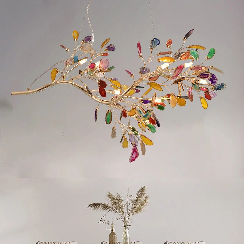 Afralia™ Colorful Agate Chandelier: Height Adjustable, Vibrant Light for Home, Restaurant & Bedroom.