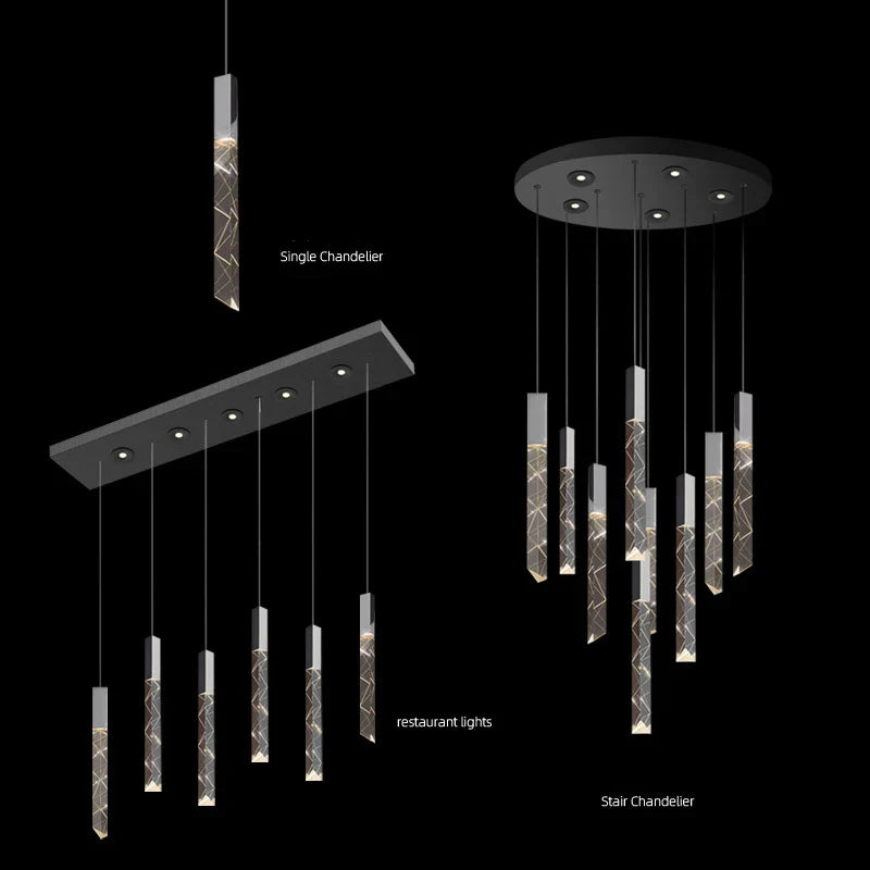 Afralia™ Crystal Column LED Chandelier: Luxury Pendant Lamp for Staircase, Modern Home Decor Lighting