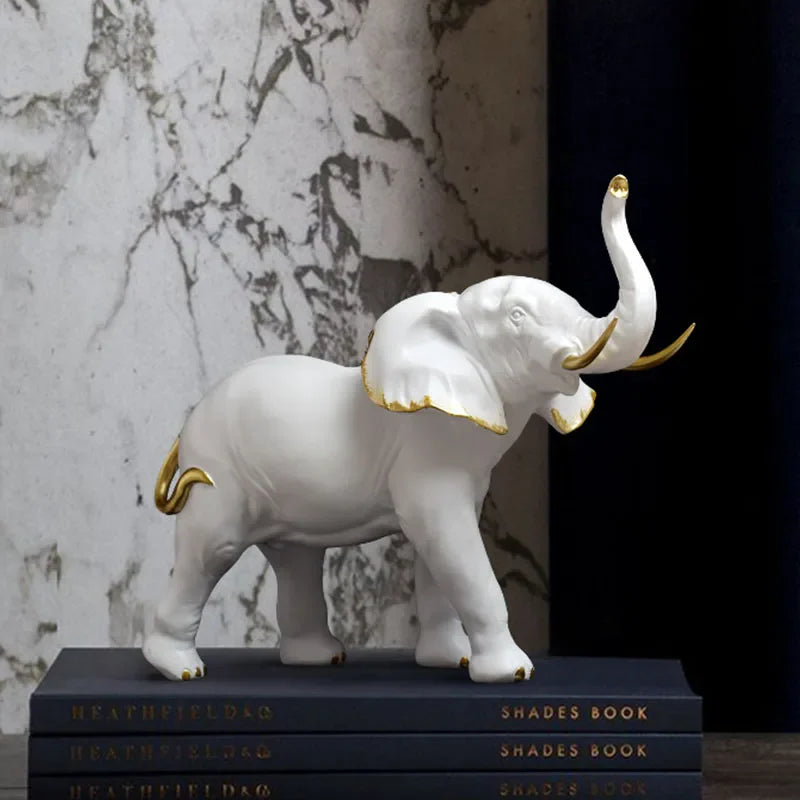 Afralia™ Elephant Resin Figurine: Interior Lucky Ornament for Home Decor