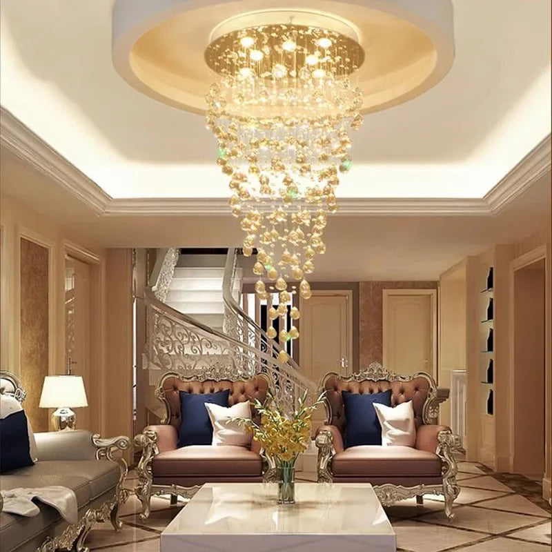 Afralia™ Modern K9 Crystal Chandelier Round LED Hanging Lamps for Living Room