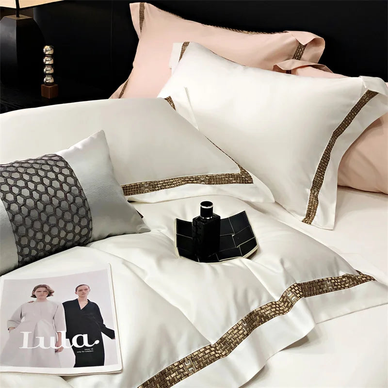 Afralia™ Luxury Embroidery Cotton Bedding Set with Duvet Cover, Sheet, and Pillowcases