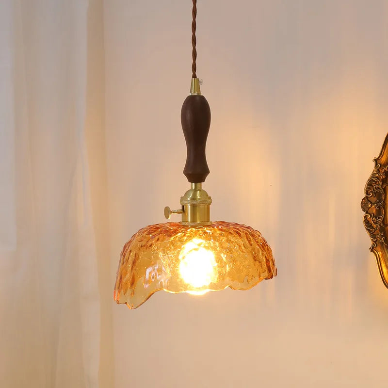 Afralia™ Green Glass LED Pendant Lamp with Knob Switch, Copper Chandelier