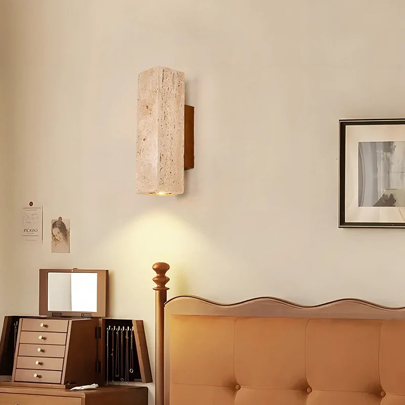 Afralia™ Yellow Travertine Stone LED Wall Lamp - Vintage Stair Light for Living Room & Bedroom