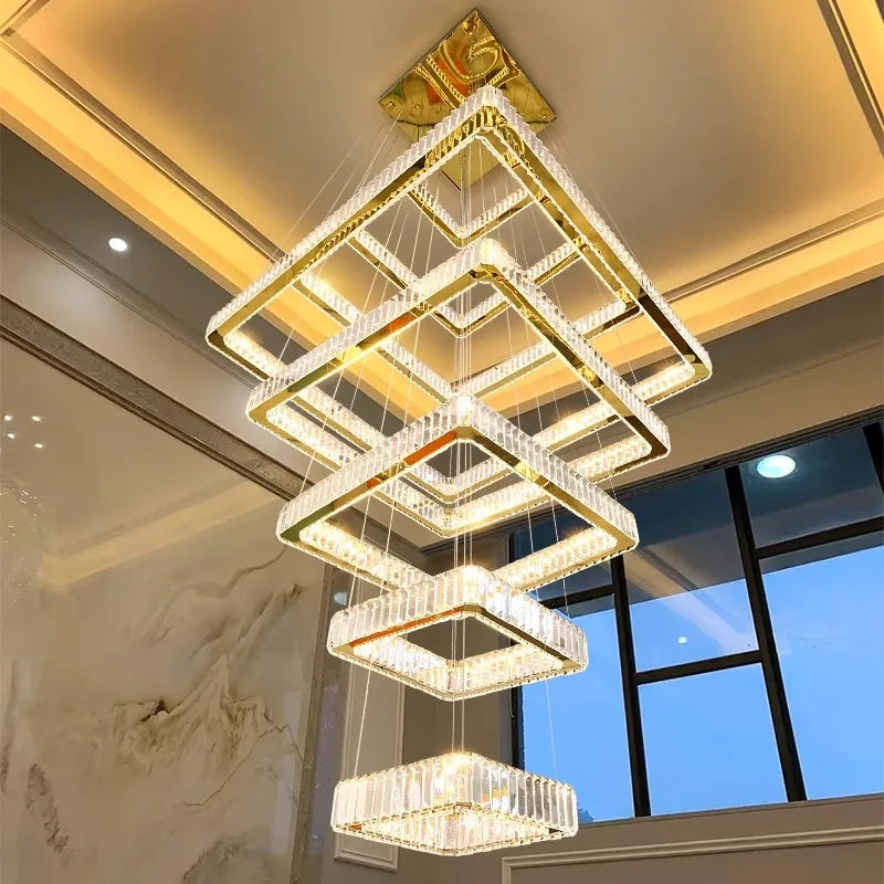 Afralia™ Crystal Chandelier Stair Pendant Lamp Living Room Pendant Lights Interior Lighting