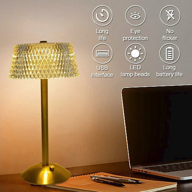 Afralia™ Diamond Crystal Table Lamp: Retro LED Night Light for Bedroom, Office, Hotel