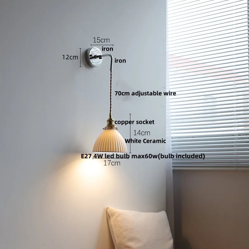 Afralia™ Ceramic LED Wall Sconce Pull Chain Switch, Modern Nordic Bathroom Mirror Light
