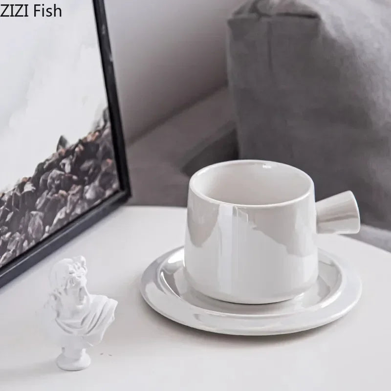 Afralia™ Silver-Plated Round Ceramic Mug Set for Dining Table, Coffee, Tea, Juice