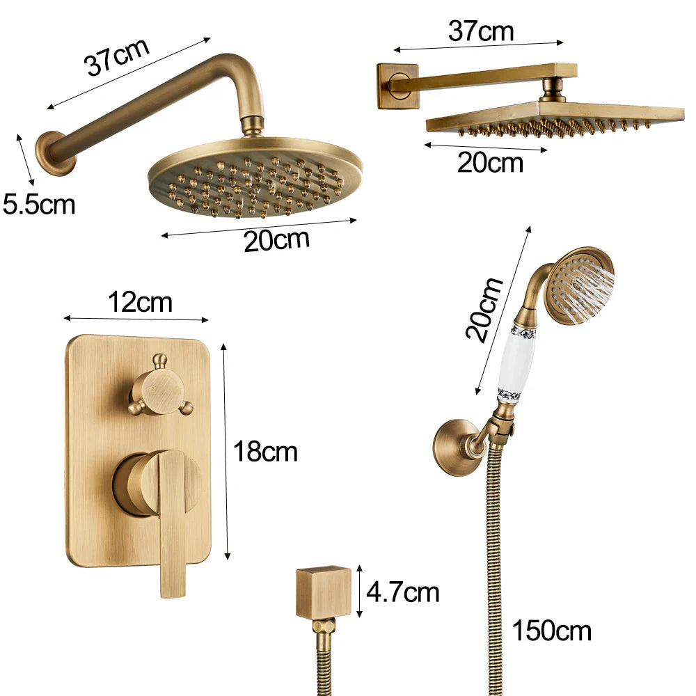 Afralia™ Brass 8" Rainfall Shower Faucet Set Wall Mounted Mixer System for Bath