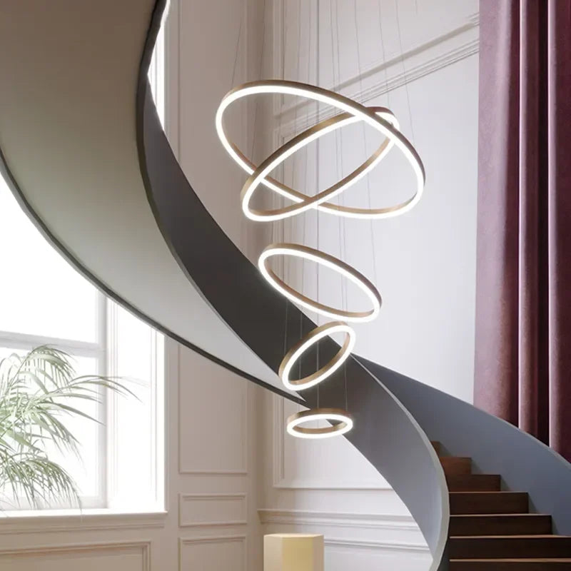 Afralia™ Modern Minimalist Large LED Chandelier for Villa Stairs, Living Room, Dining Room