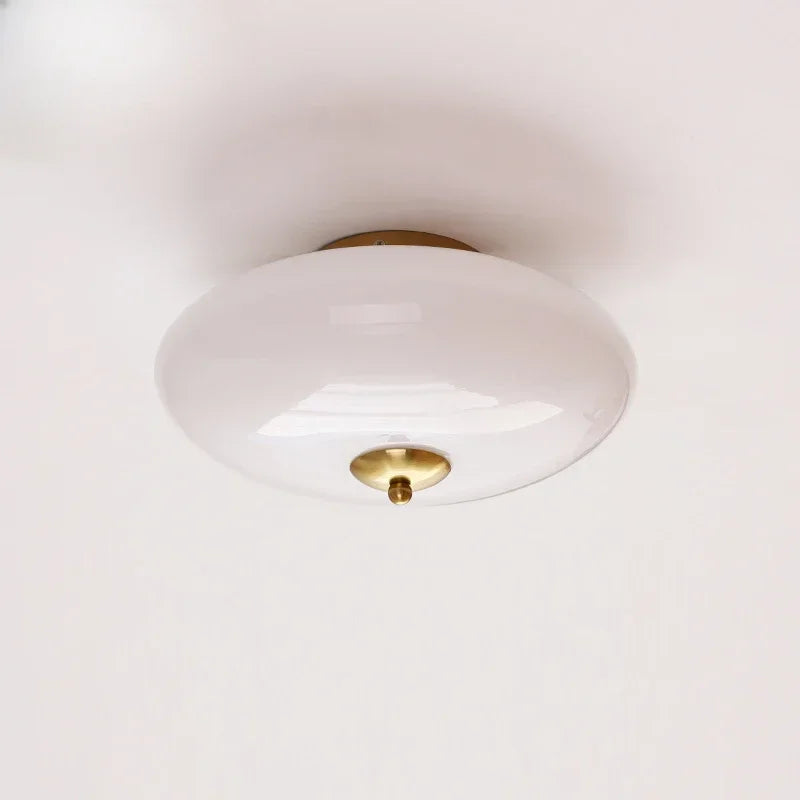 Afralia™ Cream White Glass Ceiling Lamp | LED Bauhaus Dining Room Decor