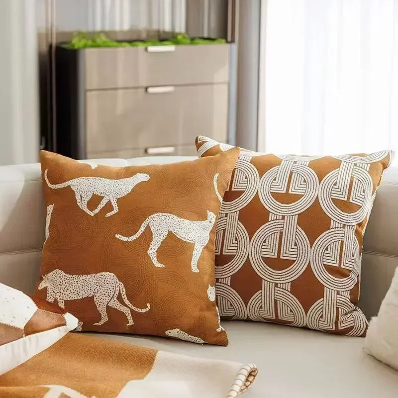 Afralia™ Geometric Jacquard Cushion Cover - Brown Coffee Color Light Luxury Modern Decor Pillows